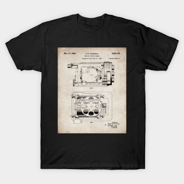 Film Camera Patent - Movie Lover Cinema Student Art - Antique T-Shirt by patentpress